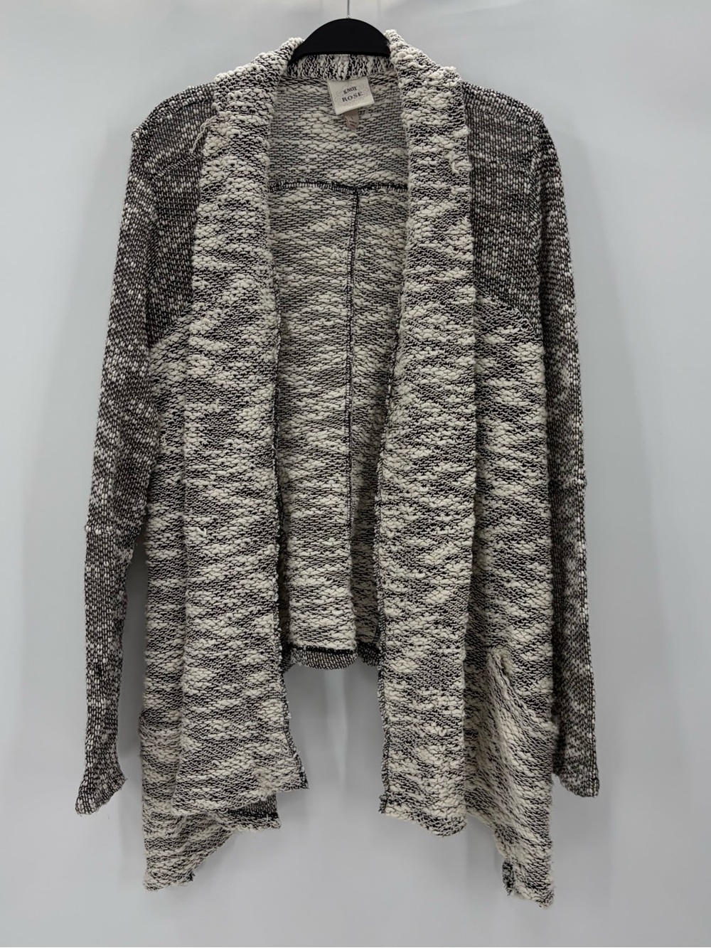 Knox Rose Black & White Marled Open Front Cardigan Waterfall Wrap Long Sleeve
